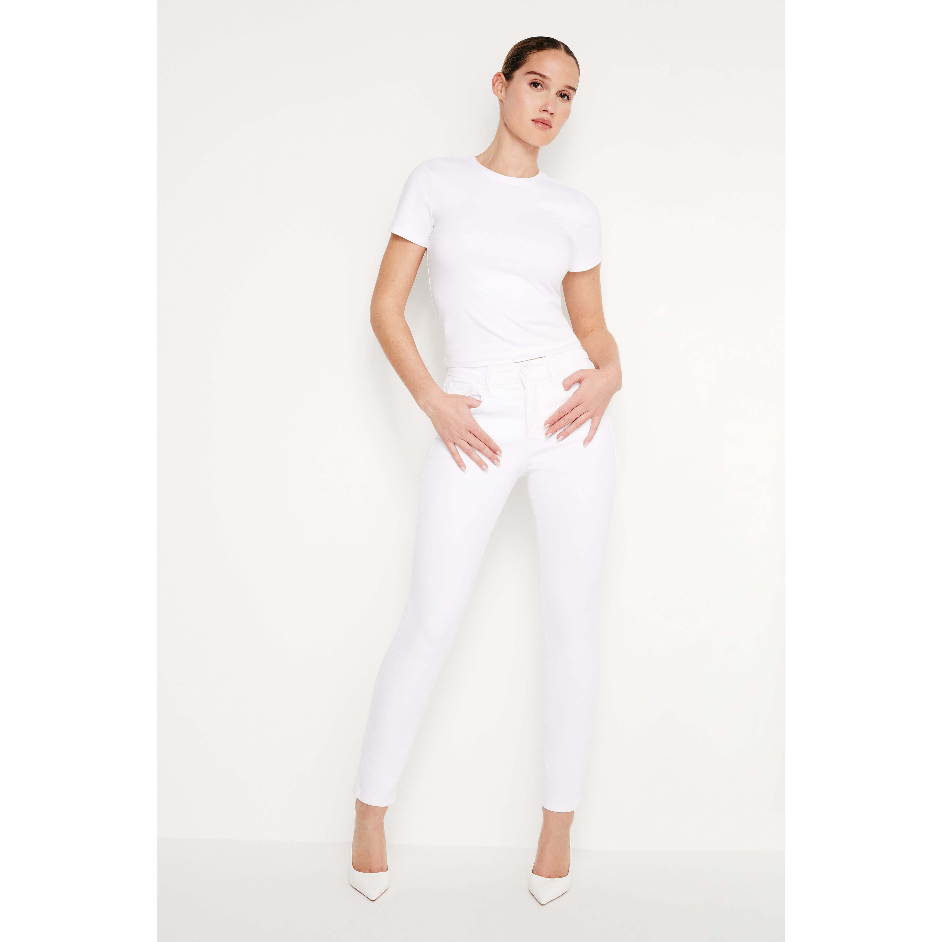 Women's Good Legs Skinny Jeans | Extra Stretch, Flat Tummy Tech, Gap-Proof Waistband | White, Size 30 Plus | Good American by Kh | Good American