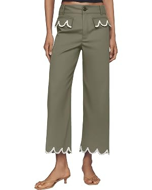 Women's Scalloped Wide Leg Pants Casual High Waisted Button Down Loose Fit Cropped Hem Trousers w... | Amazon (US)
