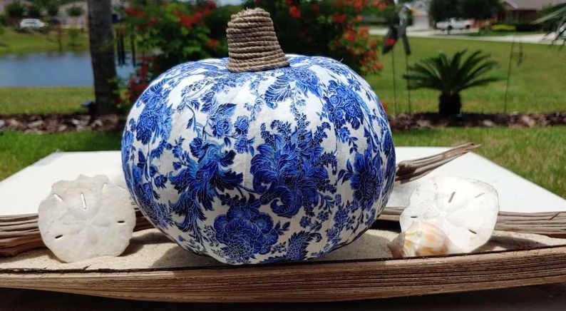 Blue & White Decor, White Floral, Pumpkin, Chinoiserie, Chinoiserie Pumpkin, Paper Mache Pumpkins... | Etsy (US)