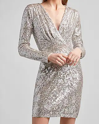 Sequin Wrap Front Sheath Dress | Express