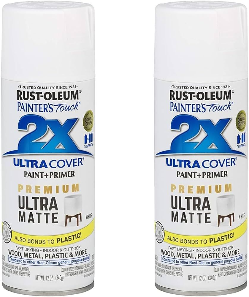 Rust-Oleum 331181 Painter's Touch 2X Ultra Cover Spray Paint, 12 oz, Ultra Matte White (Pack of 2... | Amazon (US)