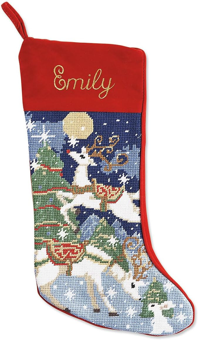 Lillian Vernon Personalized Needlepoint Reindeer Stocking - Heirloom Christmas Stocking, 100% Woo... | Amazon (US)