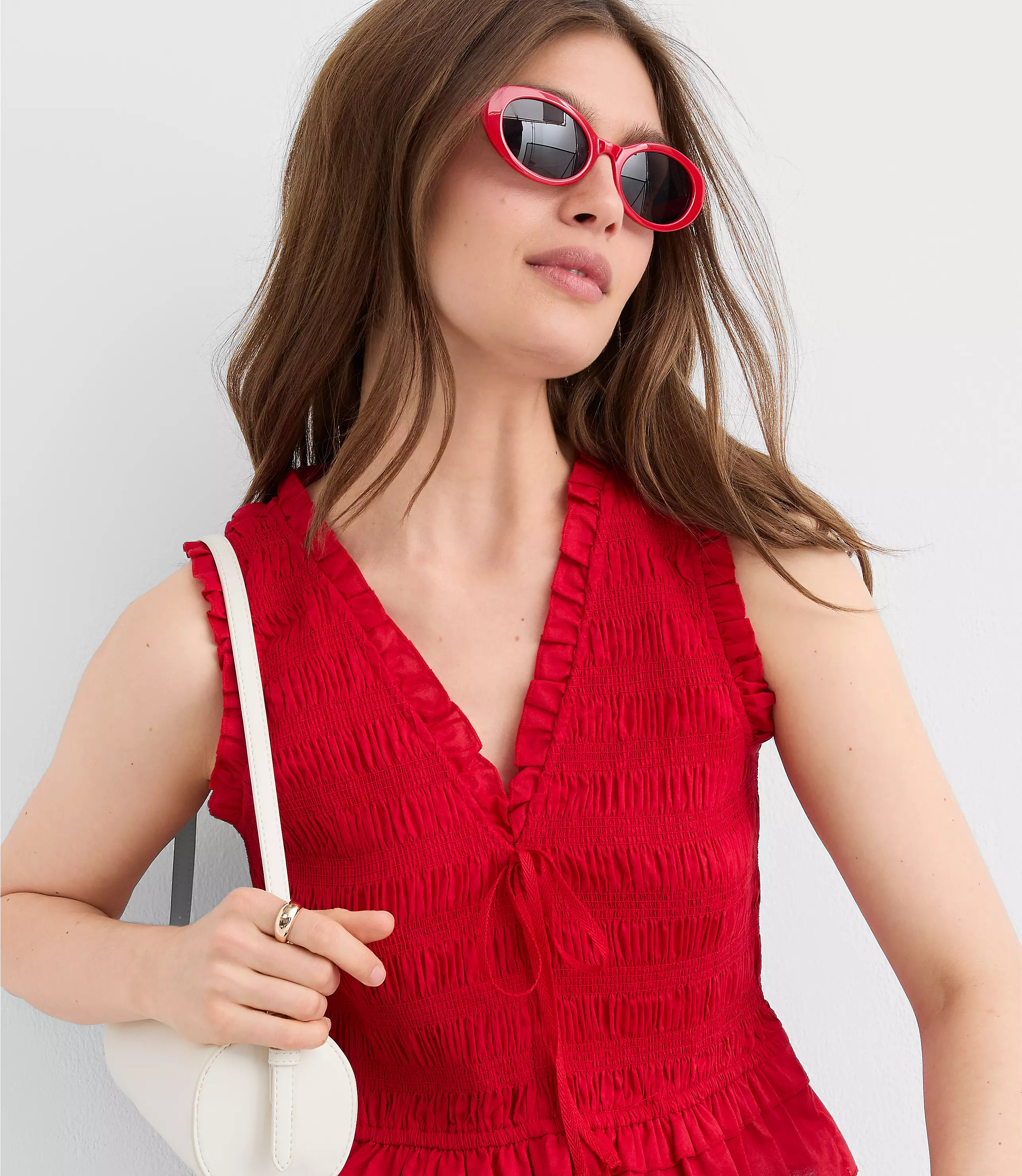 Smocked Ruffle Peplum Top | LOFT