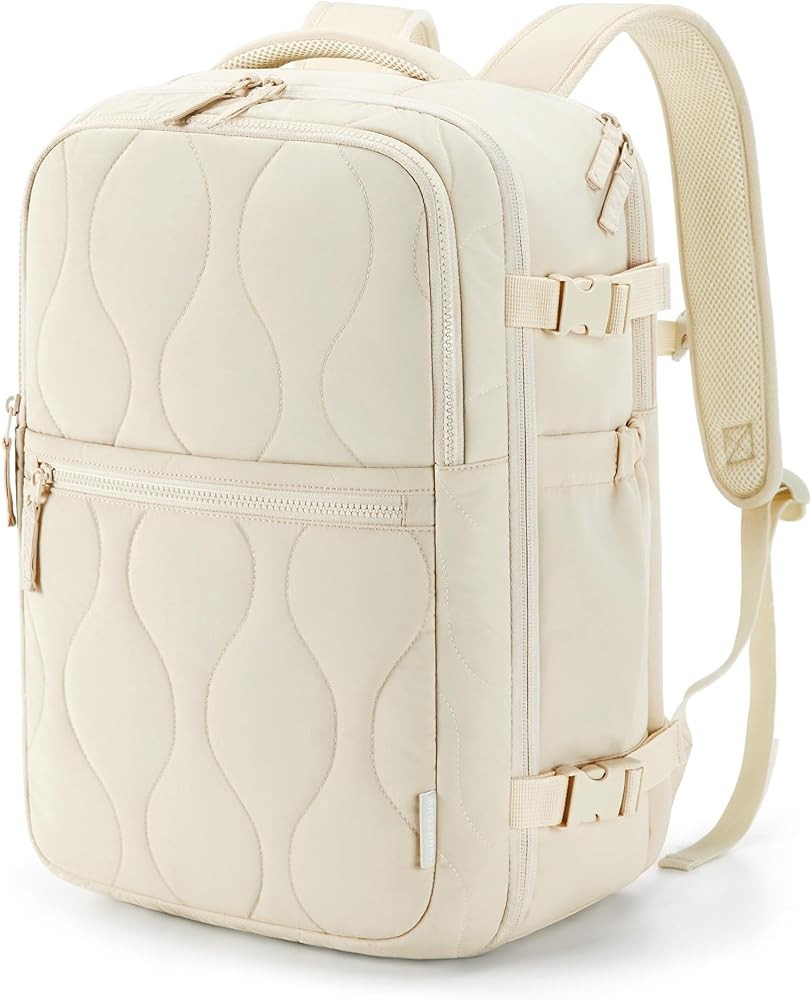 BAGSMART Mochila de viaje para laptop, para mujeres y hombres, aprobada por avión, Beige, Modern... | Amazon (US)