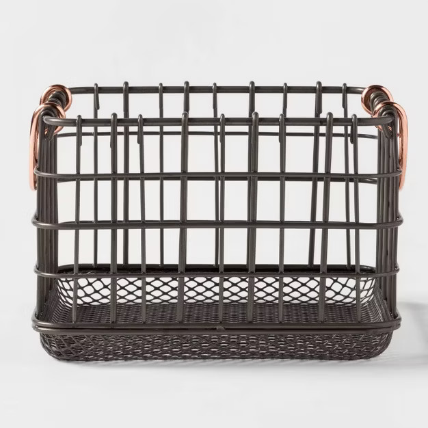 Wire Basket with Copper Handle and Mesh Bottom Pewter - Threshold™ | Target