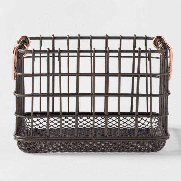 Wire Basket with Copper Handle and Mesh Bottom Pewter - Threshold&#8482; | Target