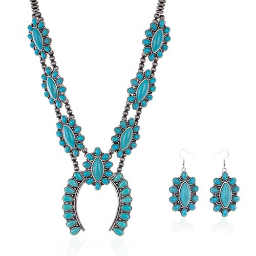 Montana West Rustic Couture's Western Squash Blossom Turquoise Jewelry Set for Women Cowgirl Country Collar Necklace Earrings RNS-1003TQ | Amazon (US)
