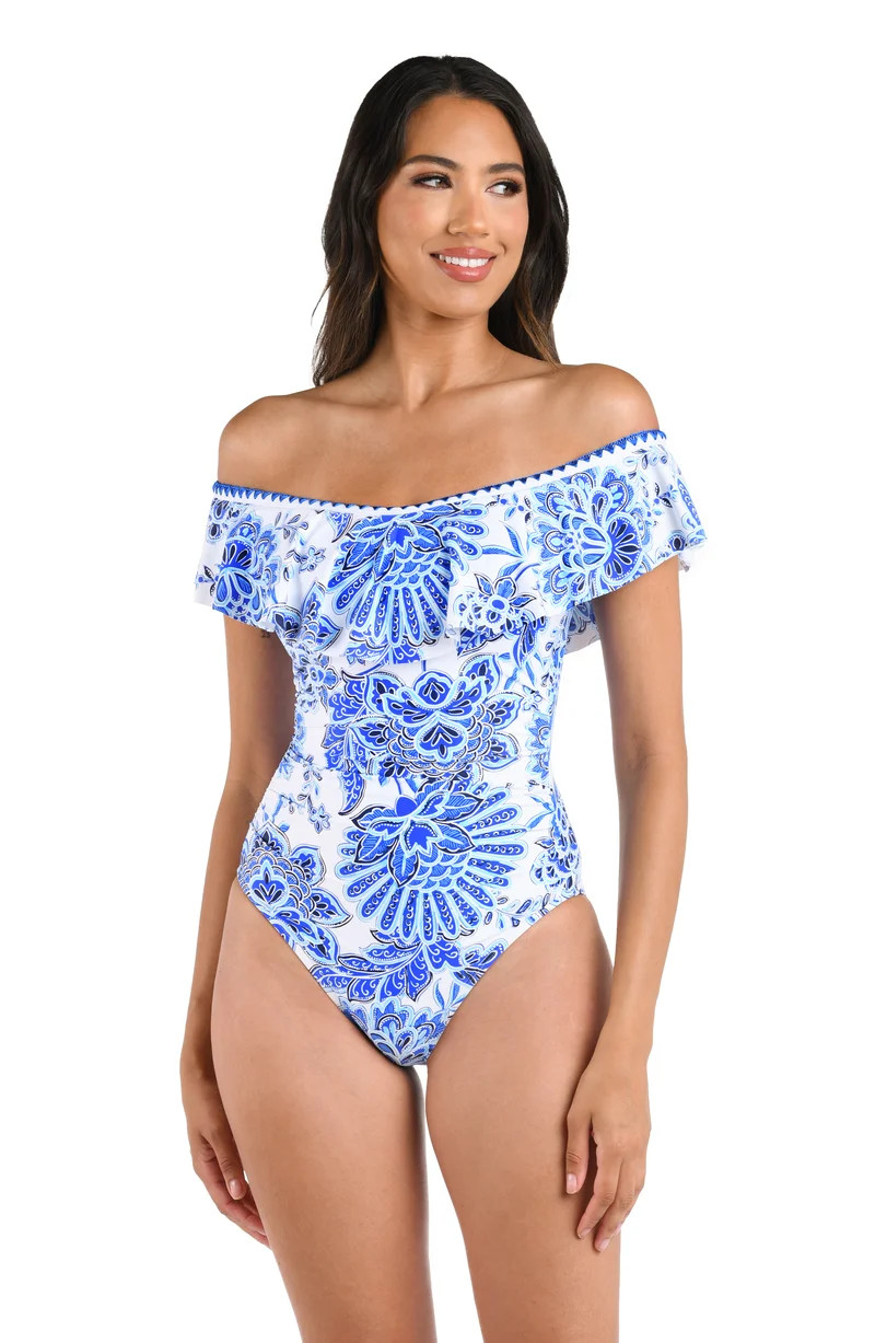 Beyond The Pacific Off Shoulder Ruffle One Piece | House of Swim