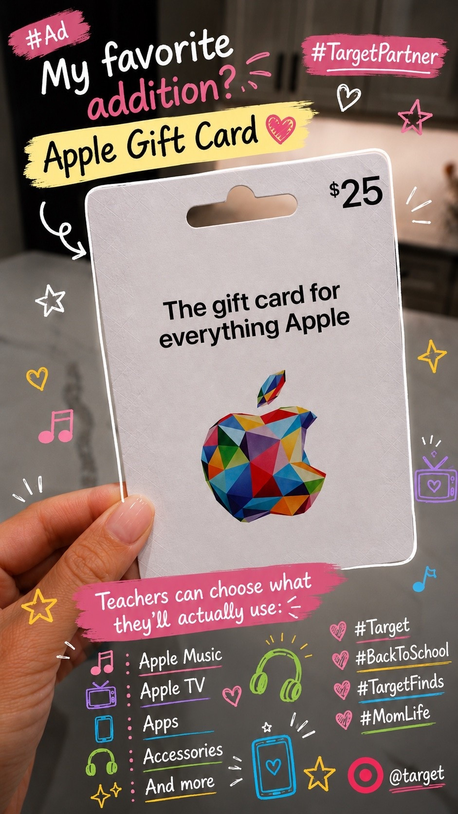 #AD • I love putting together a little something for the teachers who help our kids learn and grow. My favorite addition? Apple Gift Card from Target because they can choose what they'll actually enjoy and use—whether that's Apple Music for their morning commute, Apple TV to unwind after a long day, Apple Fitness+ to stay active, or even putting it toward a future Apple purchase.
Such a simple and thoughtful way to start the school year. 🤍🍎 @Shop.LTK #liketkit 
#TargetPartner #PaidLink #BackToSchool #TargetFinds #MomLife #GiftIdeas #GiftCard #Regalos