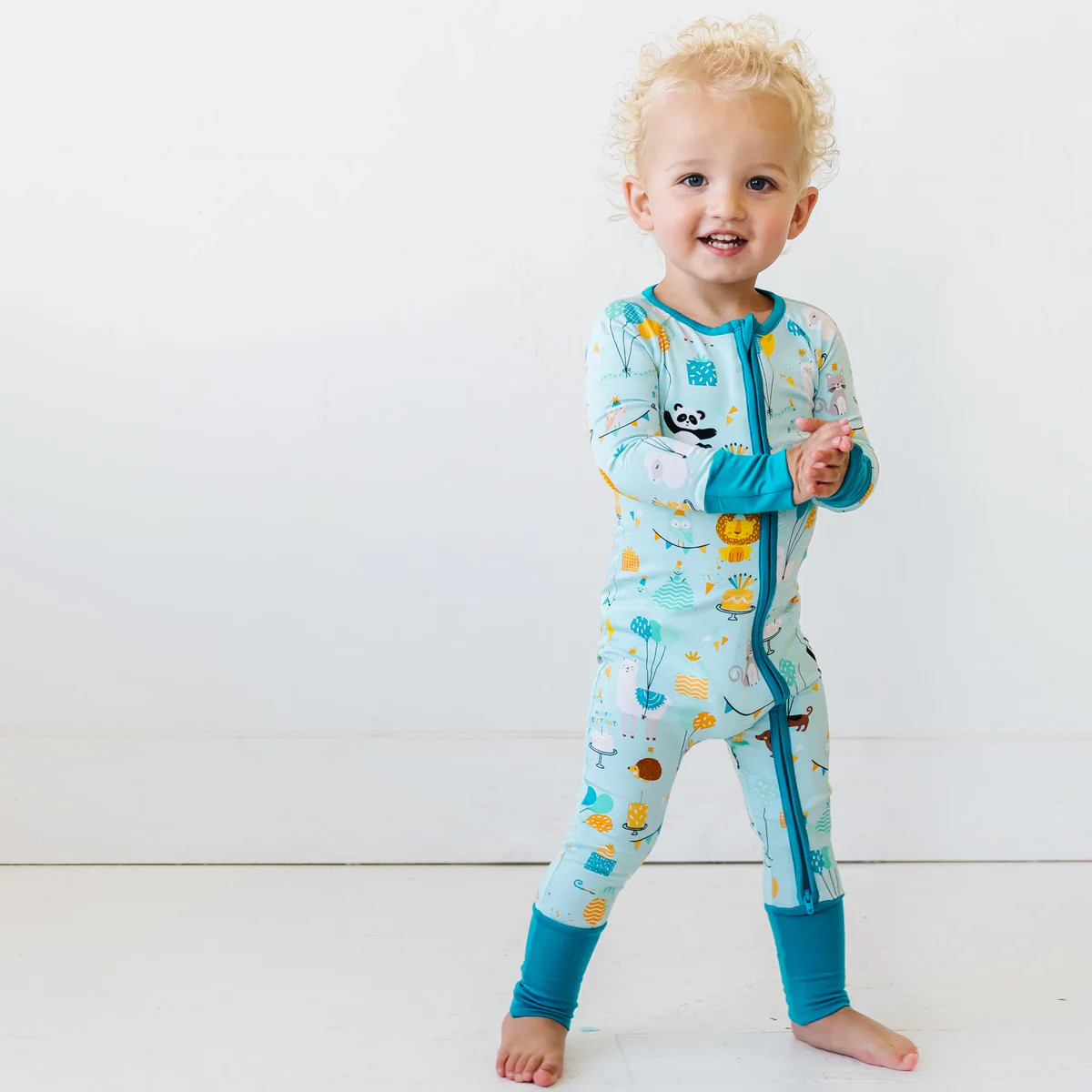 Blue Party Animals Bamboo Viscose Zippy | Little Sleepies