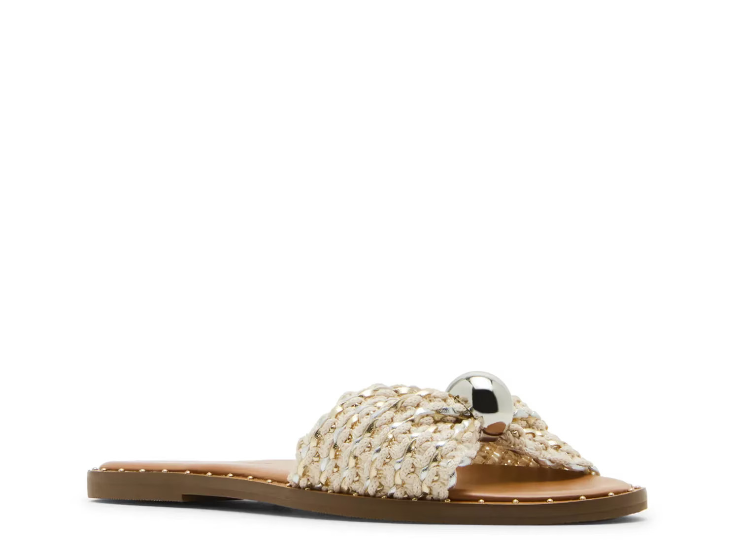 Steve Madden Dipsy Sandal | Women's | Beige/Gold Metallic/Silver Metallic Fabric | Size 6.5 | Sandals | DSW