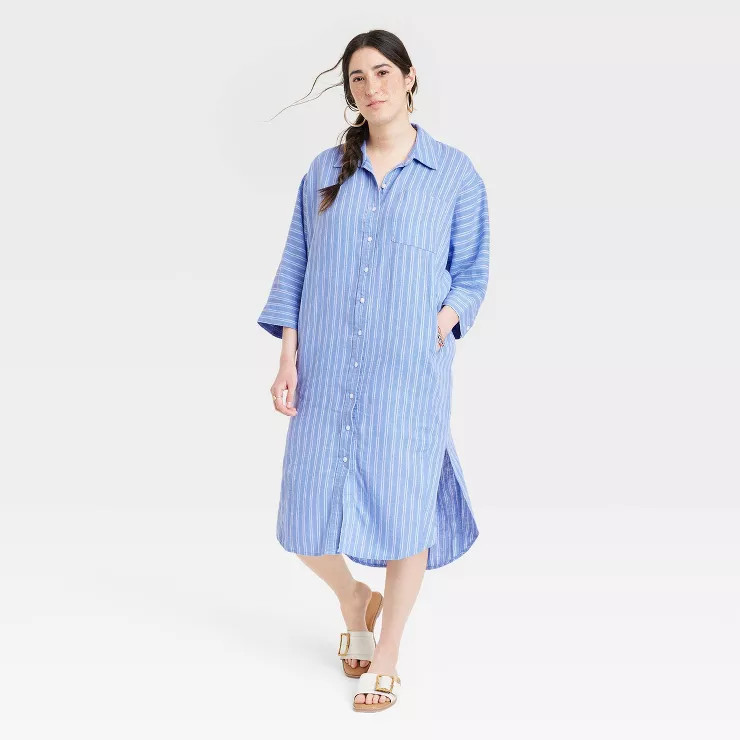 Women's 3/4 Sleeve Linen Midi Shirtdress - Universal Thread | Target