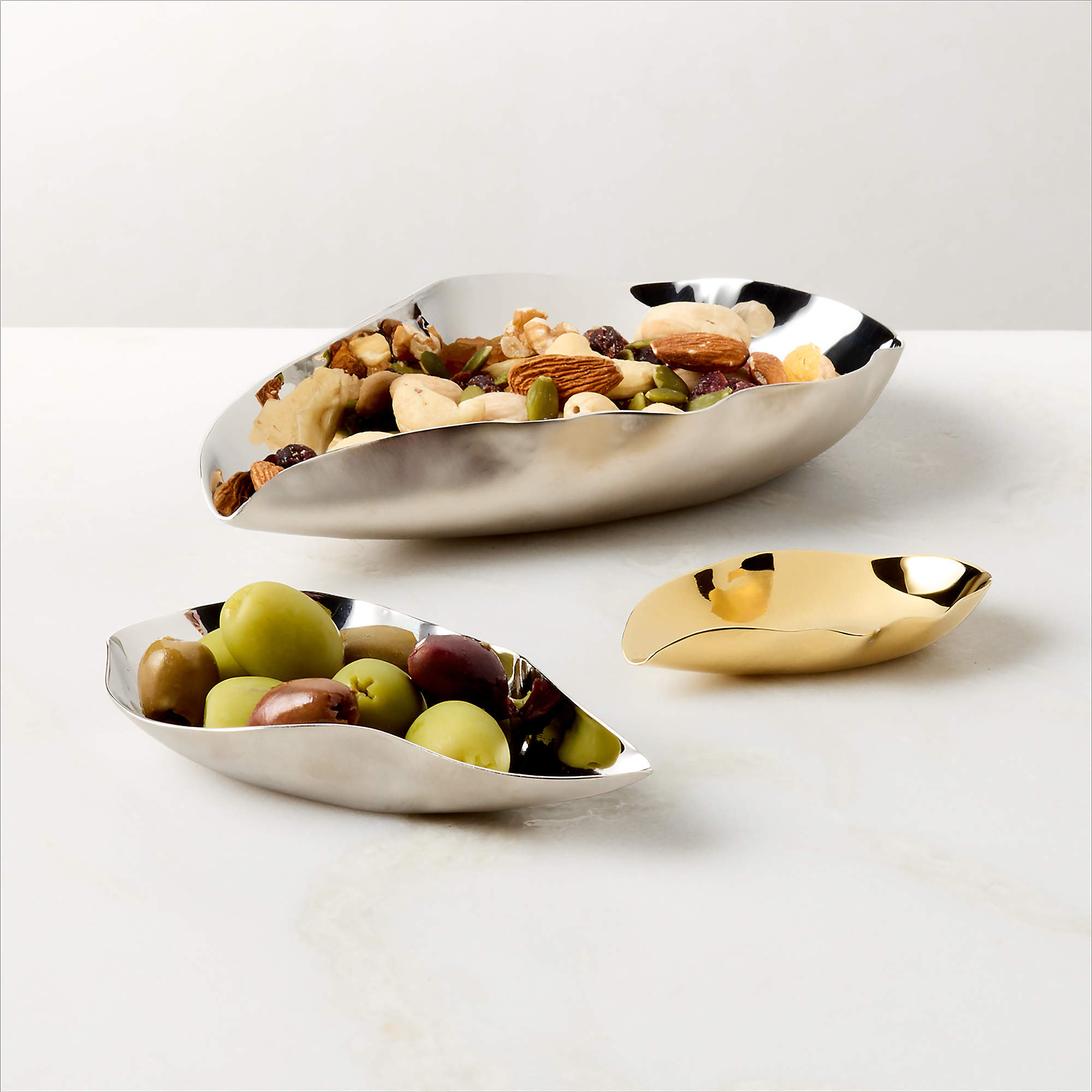 Stainless Steel and Brass 3-Piece Nesting Oyster Pinch Bowl Set | CB2 | CB2