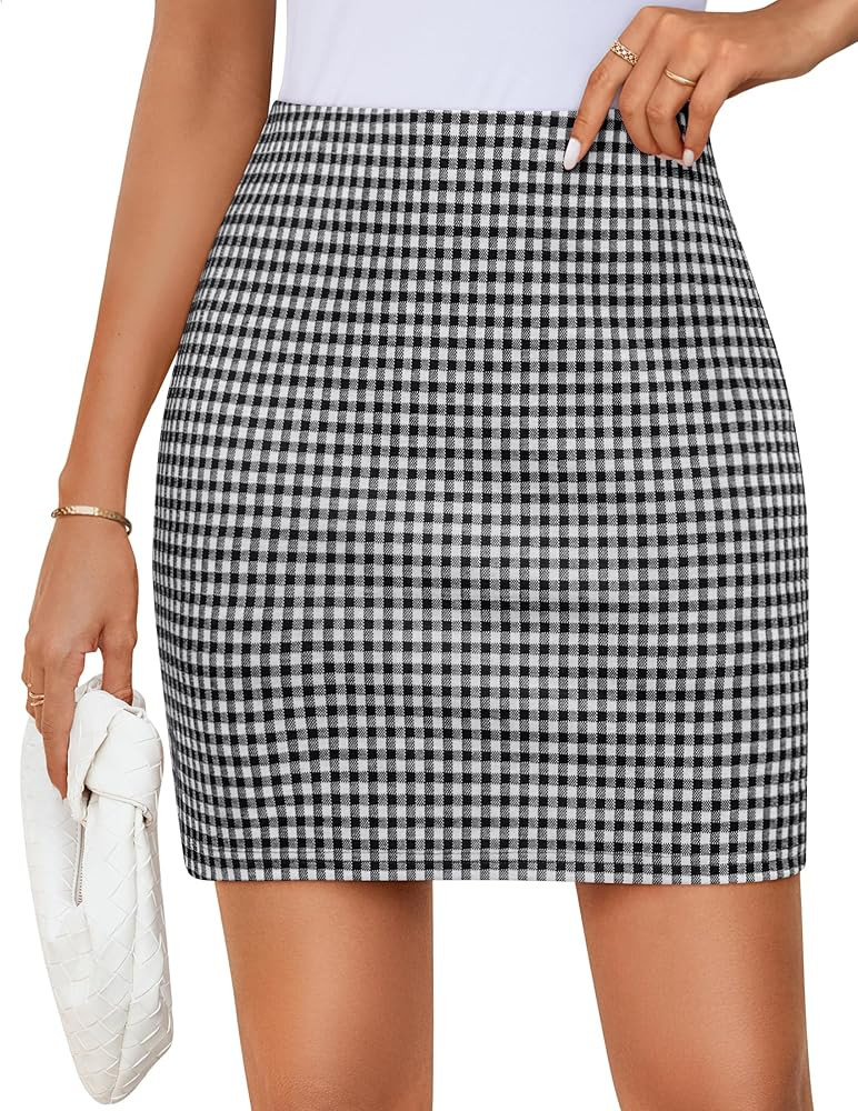 ZESICA Plaid Mini Skirt for Womens 2025 Summer High Waist A Line Bodycon Pencil Skirts Trendy | Amazon (US)