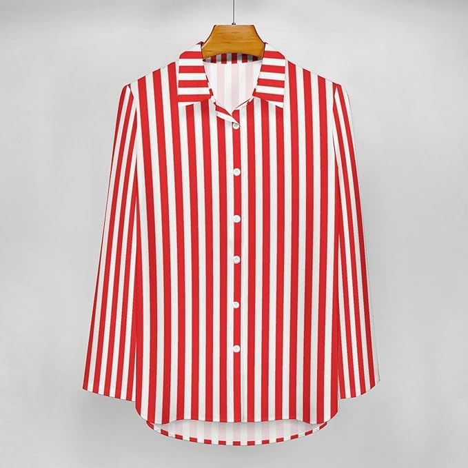 Long Sleeve Button Down Shirts for Women, Red and White Stripes Button Up Shirt Women Casual Blou... | Amazon (US)