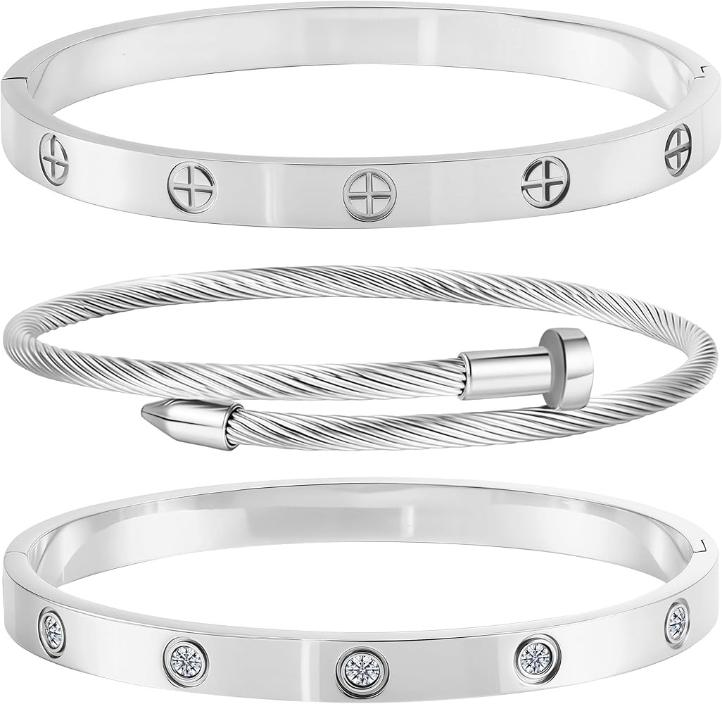 Gold Bracelets for Women - Stackable Bangles with Love & Friendship Theme - Stainless Steel Jewel... | Amazon (US)