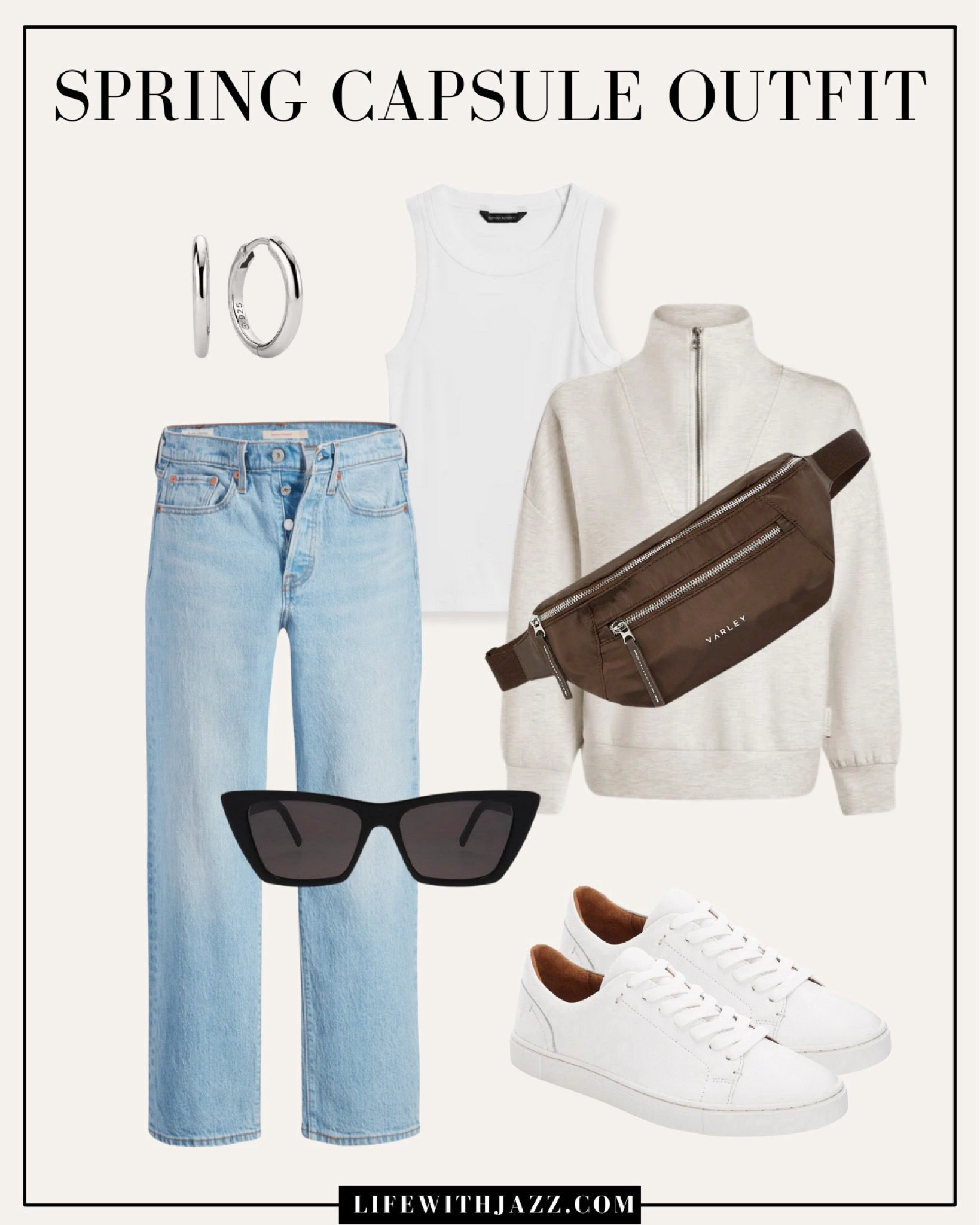 Casual spring/summer outfit🤍 

Light blue wash jeans / white tank / neutral sweatshirt / belt bag / sunglasses / sneakers / silver earrings / casual / weekend / running errands 



#LTKSeasonal #LTKSaleAlert