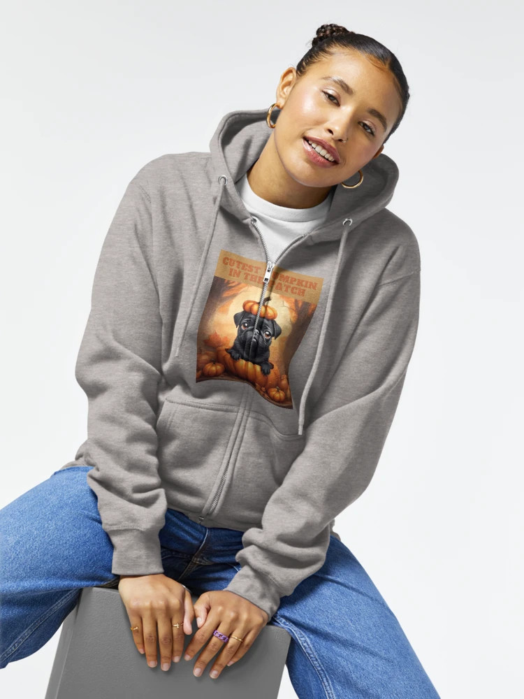 Black Fall Pug - Cutest Pumpkin in the Patch Zipped Hoodie | Redbubble (US)