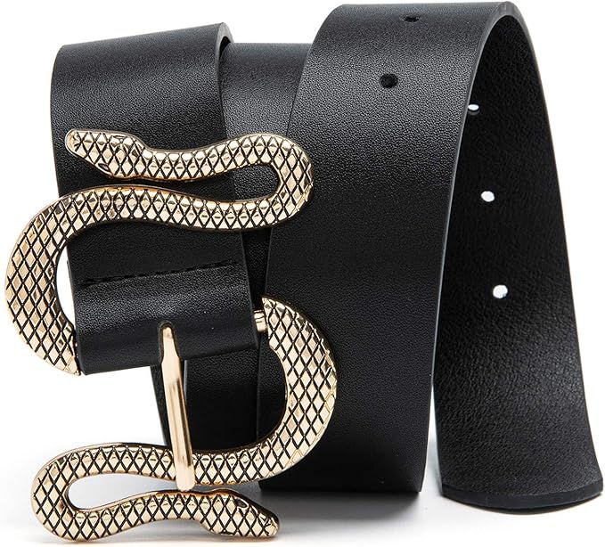 MORELESS Designer Belts for Jeans Women Leather Belt with Snake Buckle | Amazon (US)