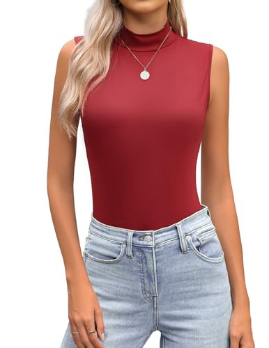 Zeagoo Womens Mock Turtleneck Tank Tops 2024 Slim Fitted Sleeveless Top Stretchy Basic Casual Layer Tee Shirts Wine Red | Amazon (US)