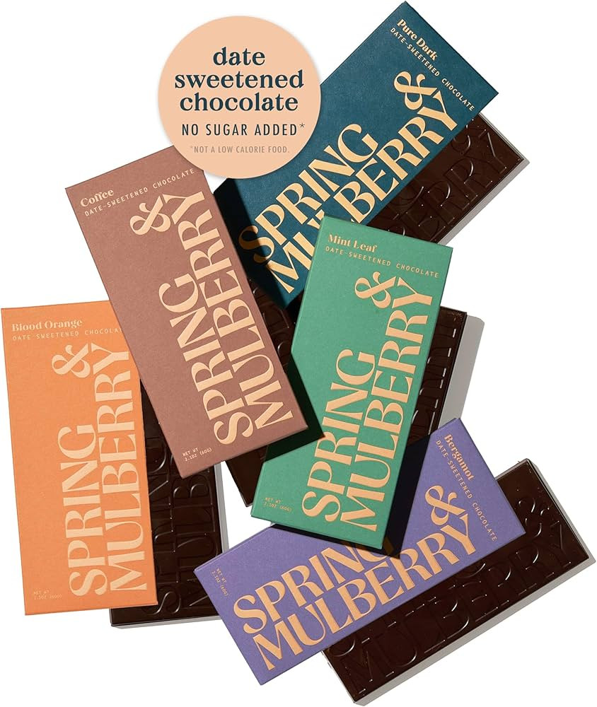 Spring & Mulberry Date Sweetened Chocolate Variety Pack - 5-Bar Essence Variety Pack - Refined Su... | Amazon (US)
