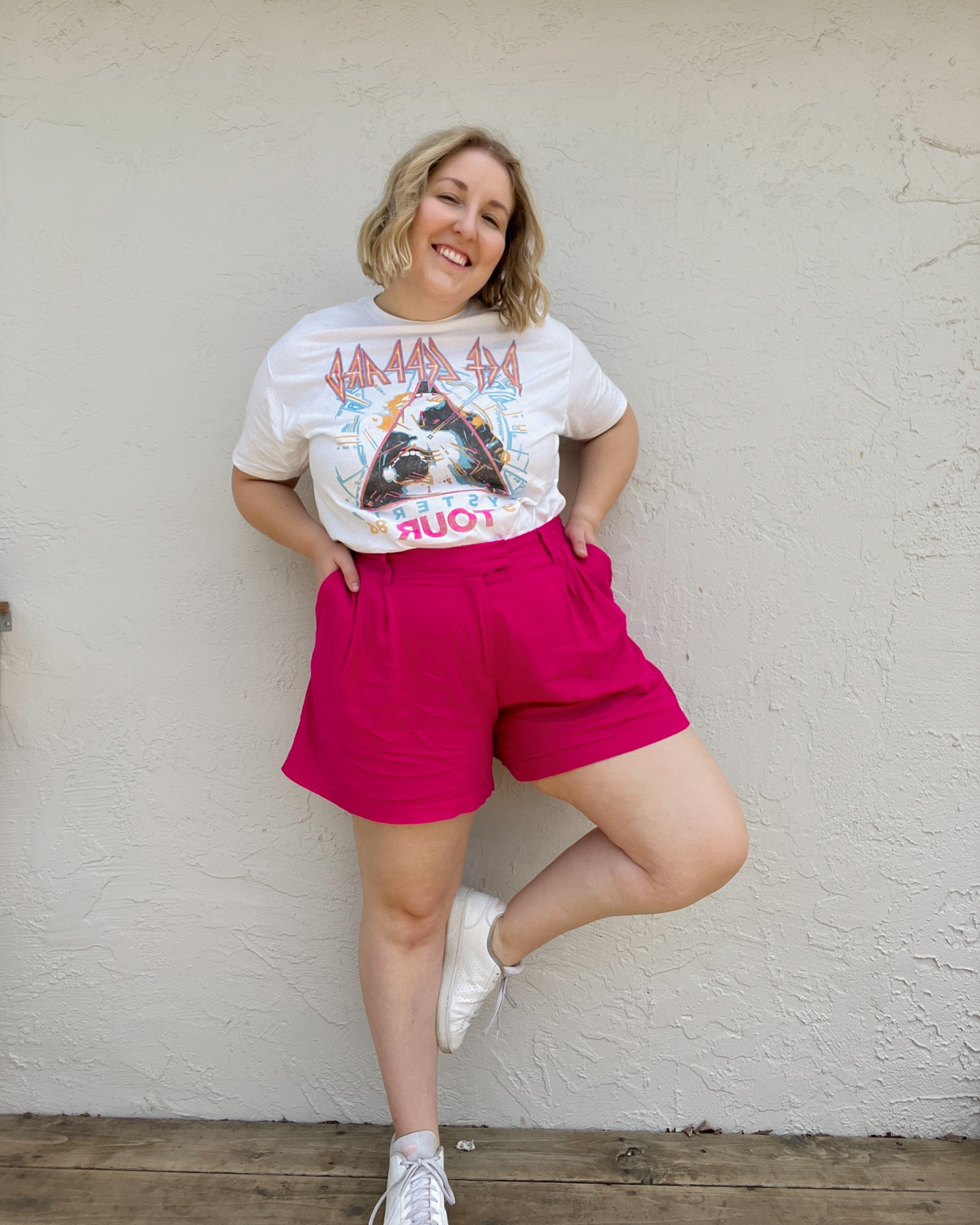 June 24 OOTD - I’m obsessed with these pink shorts & they pair perfectly with this amazon graphic band tee! First saw this look on Holland Paterno & knew I wanted to recreate it on a size 16💗 

#LTKcurves #LTKstyletip