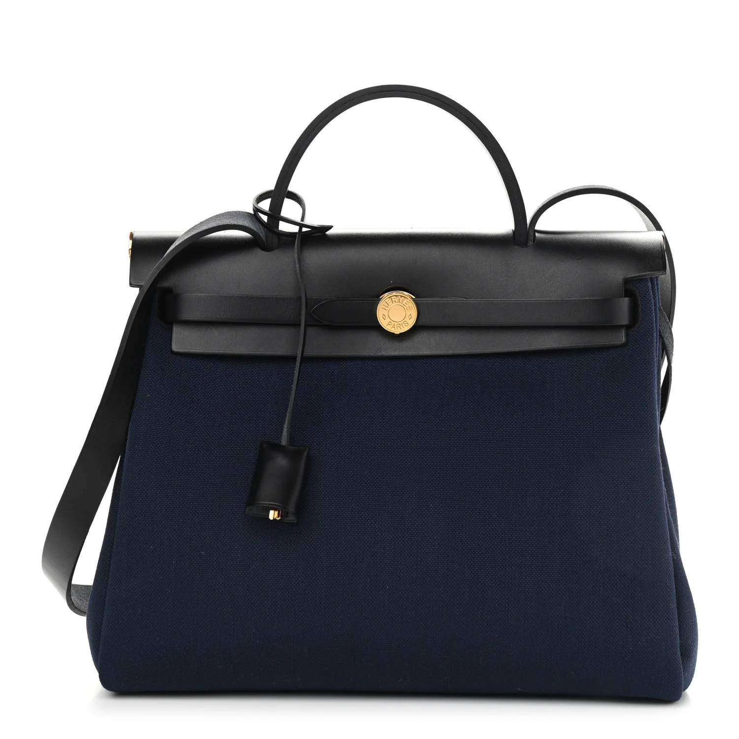 HERMES Military Toile Vache Hunter Herbag Zip PM 31 Black Bleu Indigo | FASHIONPHILE | Fashionphile