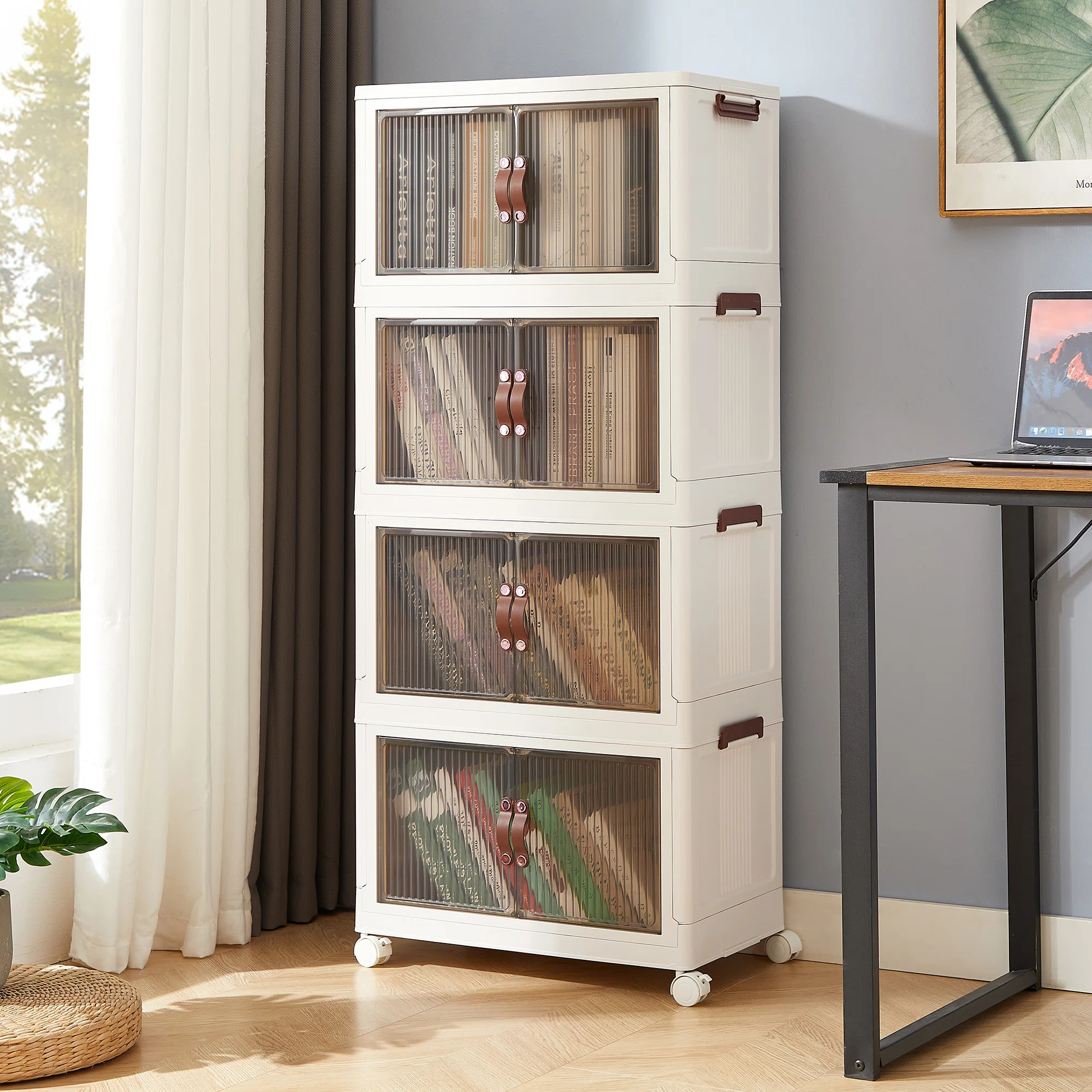 4 Tier Stackable Foldable Storage Bins with Lid and Wheels (Set of 4) | Wayfair North America