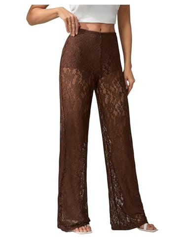 Women's Y2K Floral Lace See Through Pants Sheer Straight Leg Long Pants Club Wear | Amazon (US)