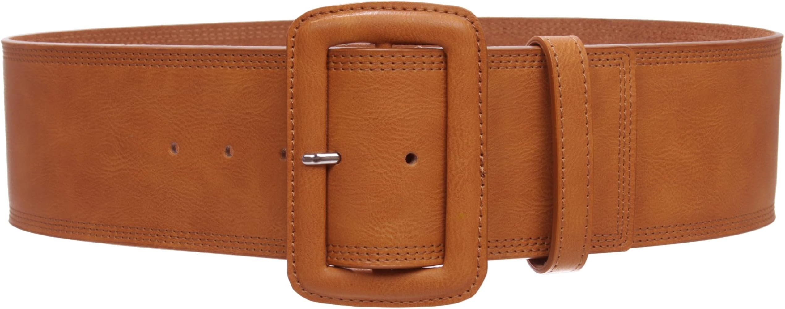 beltiscool Women's 3" Wide High Waist Fashion Stitch Rectangular Leather Belt | Amazon (US)