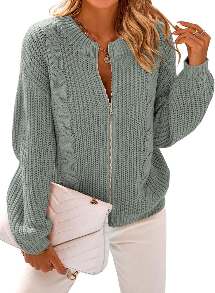 PRETTYGARDEN Women's Chunky Knit Open Front Sweater Long Sleeve Zipper Loose Short Cardigan Outer... | Amazon (US)