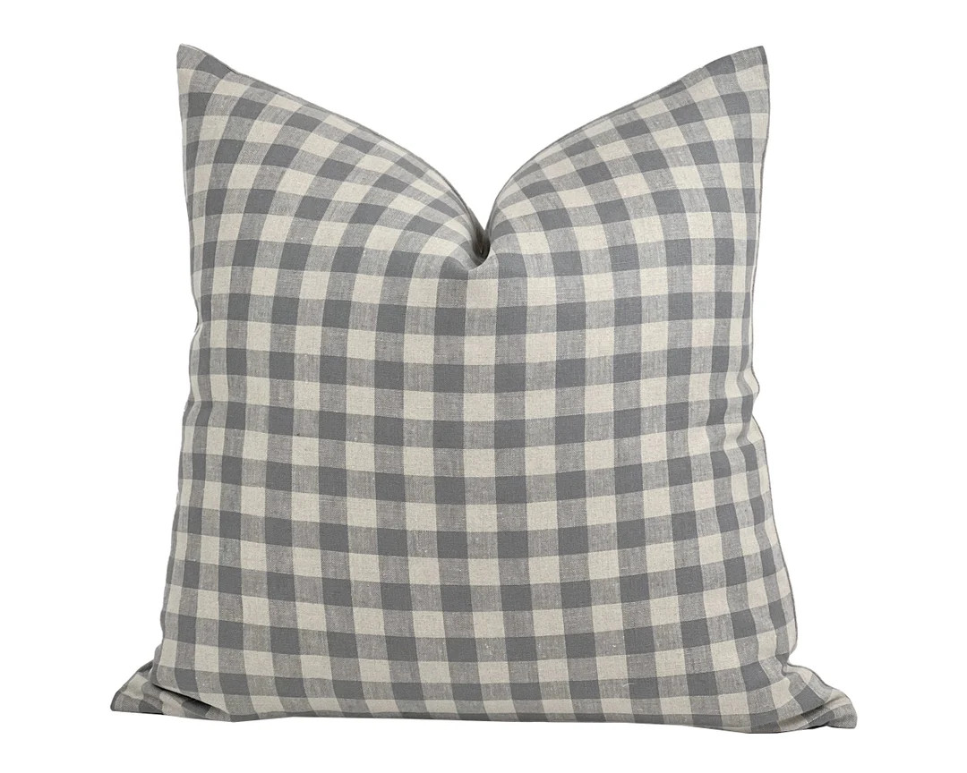 GARNER | Grey Check Linen Pillow Cover, Neutral Pillow, Farmhouse Pillow, Gingham Pillow, Grey Ch... | Etsy (US)