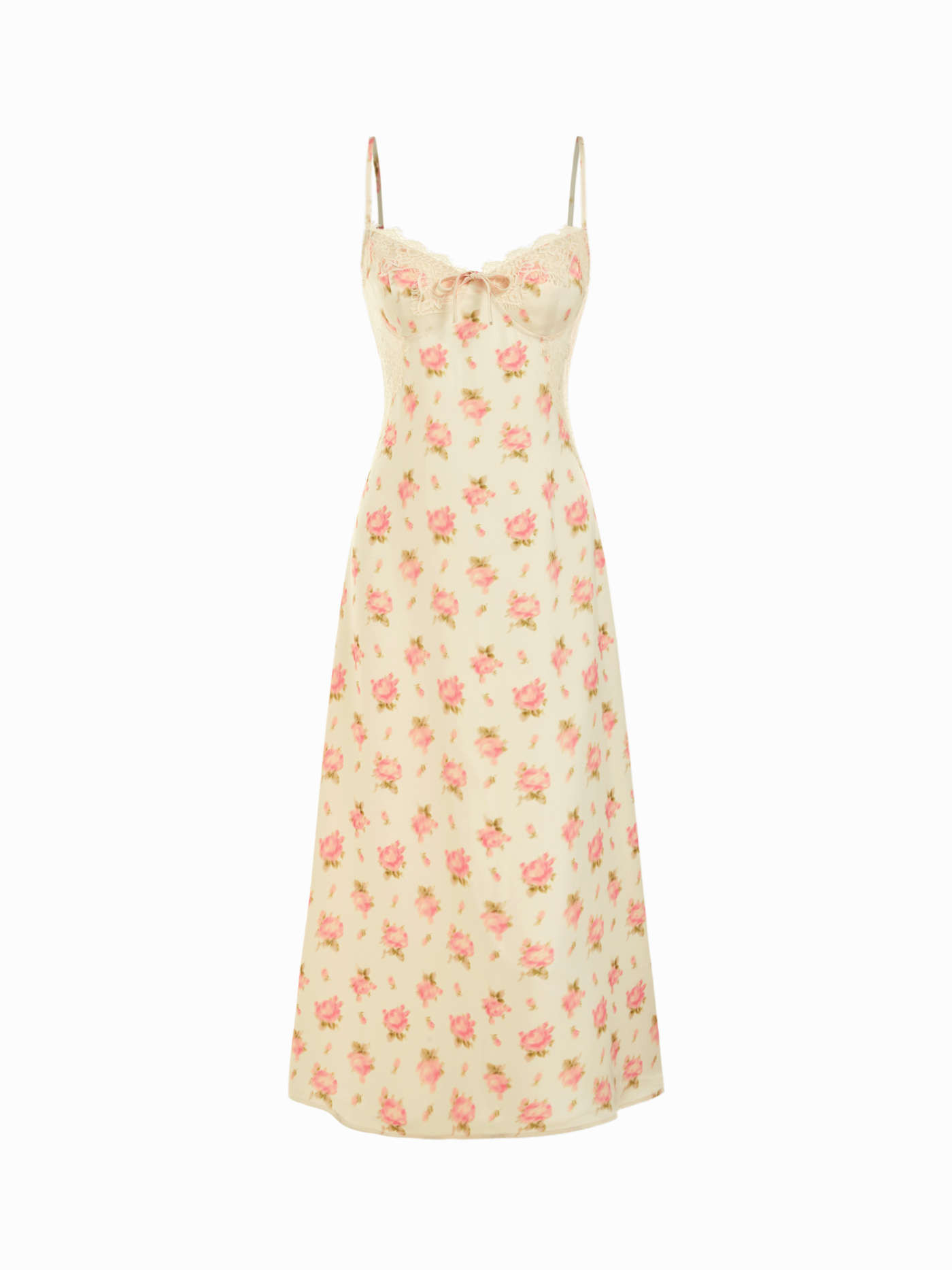 Satin V-Neck Floral Lace Knotted Cami Maxi Dress | Cider
