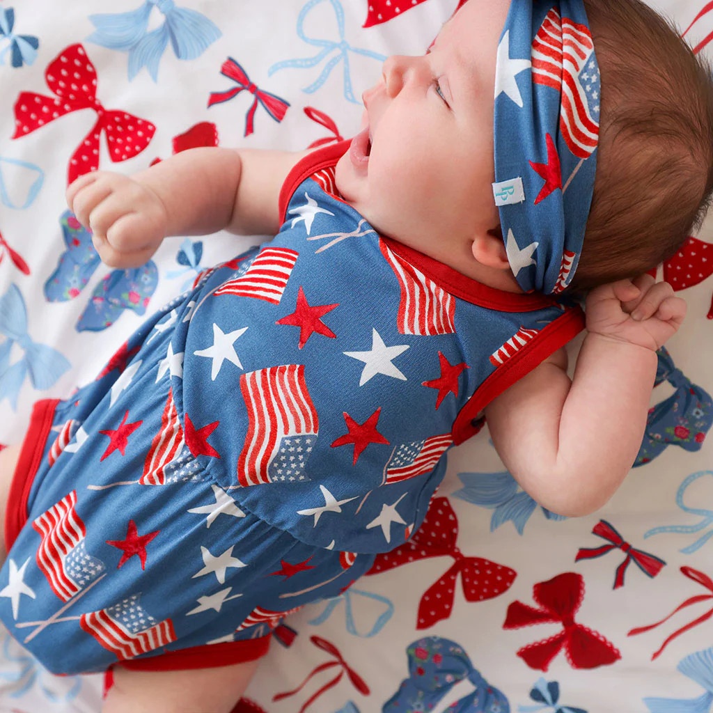 Americana Blue Daywear Sam Varsity Romper | Posh Peanut\u00ae | Posh Peanut