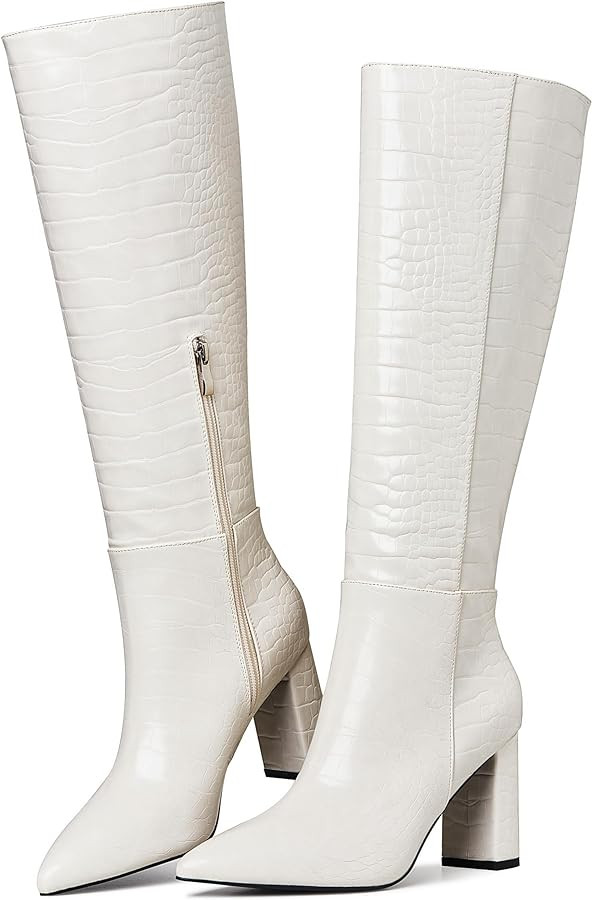 AOSPHIRAYLIAN Knee High Boots Women Snake Faux Crocodile Boots Long Tall Boots Pointed Toe Chunky... | Amazon (US)