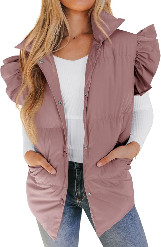 Teurkia Womens Winter Vest Quilted Thicken Sleeveless Lightweight Warm Padded Ruffle Gilet Vests | Amazon (US)