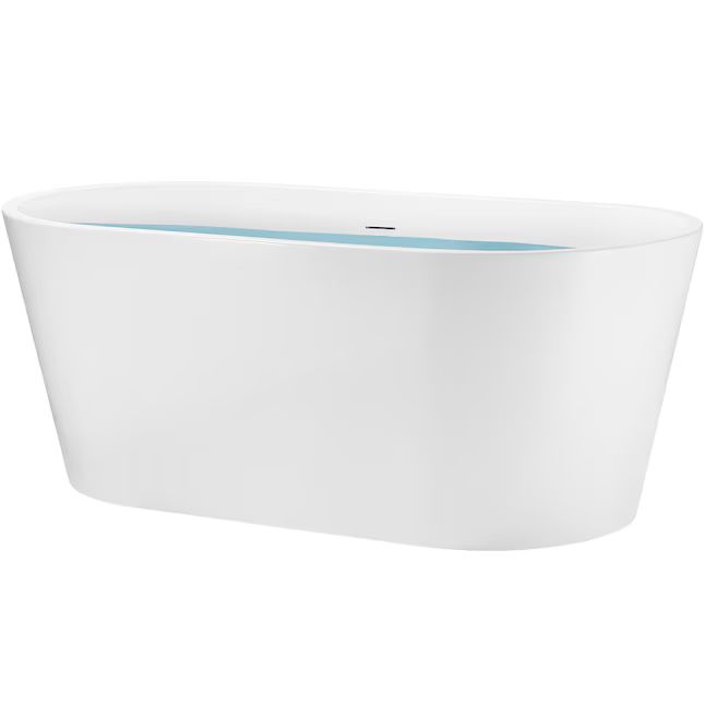 AKDY BT0088 28.7-in x 66.9-in Glossy White Acrylic Oval Freestanding Soaking Bathtub with Drain (... | Lowe's