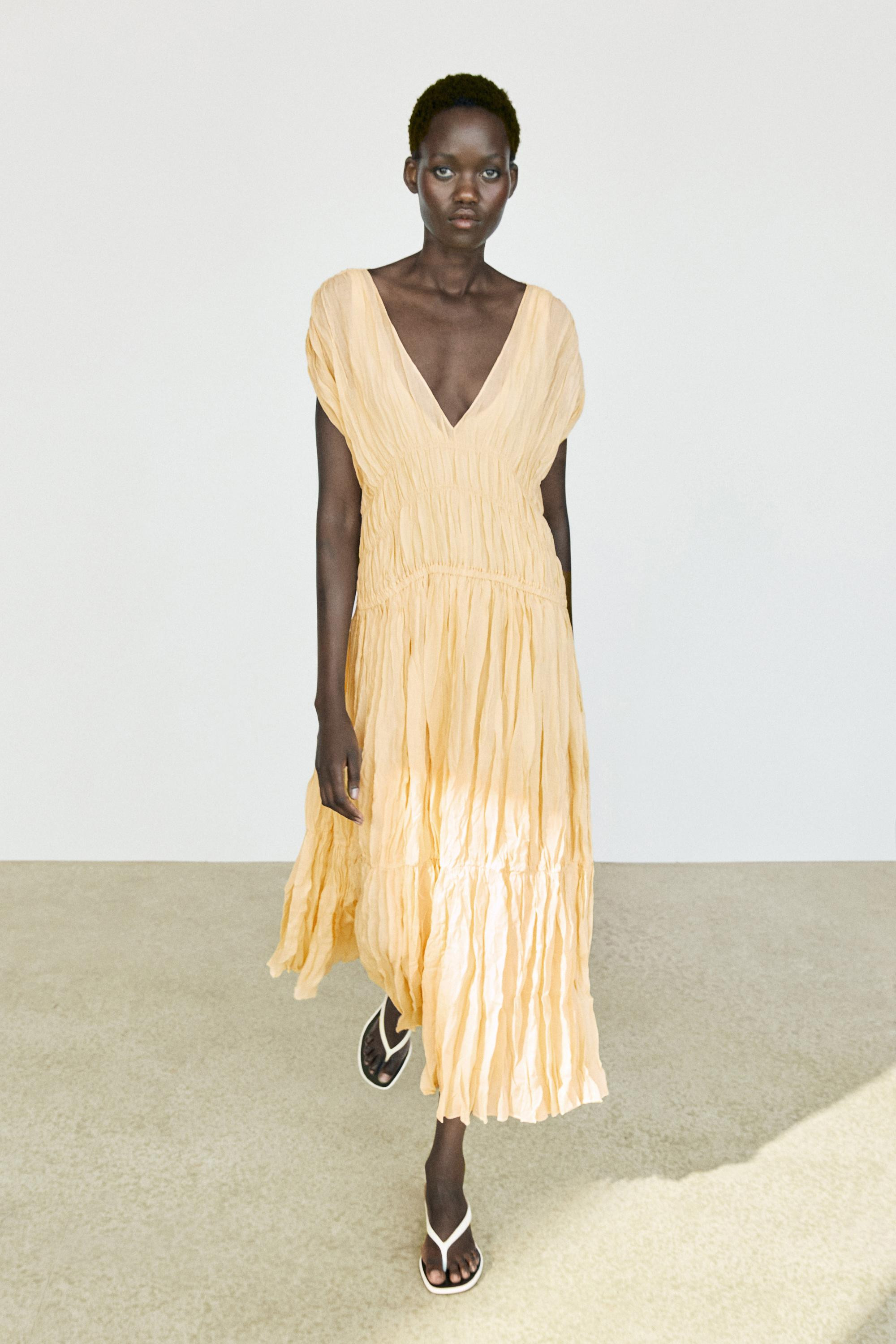 Flowing gathered midi dress | Massimo Dutti UK