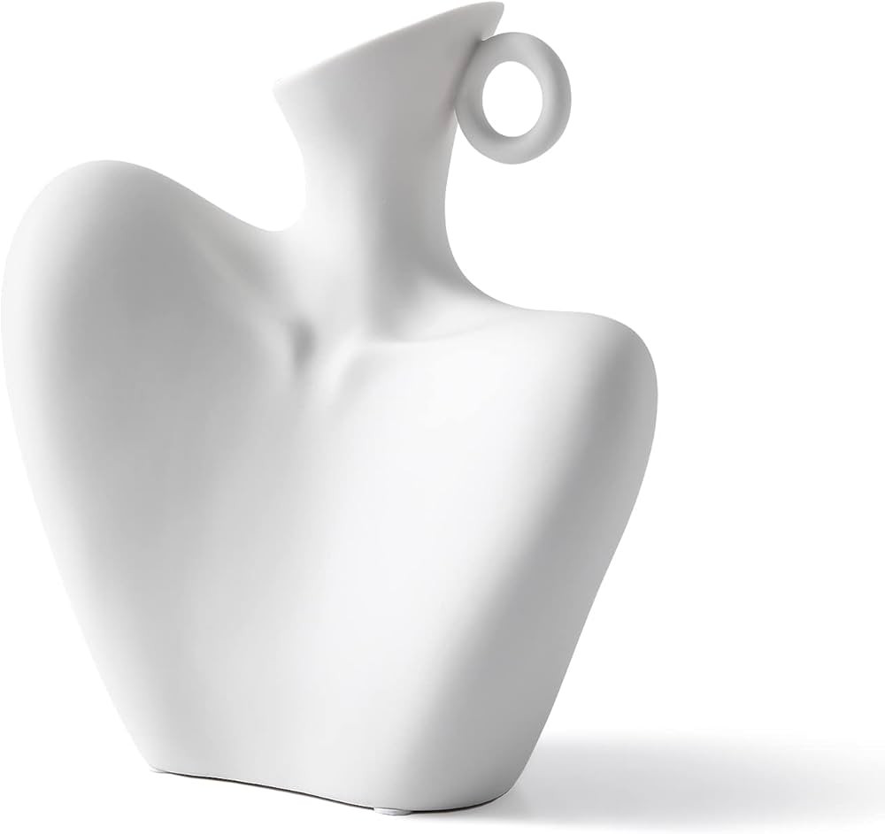 Ceramic White Body Vase, 3.1" W x 8.5"H x 7.5"L, Modern Bohemian Decor, Living Room, Kitchen, Bed... | Amazon (US)