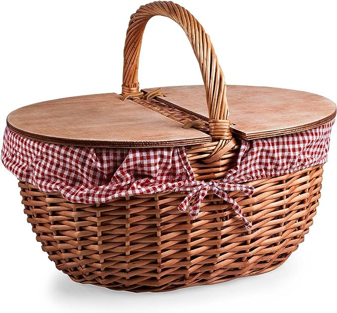 Picnic Time Country Picnic Basket with Liner, Red/White Gingham | Amazon (US)