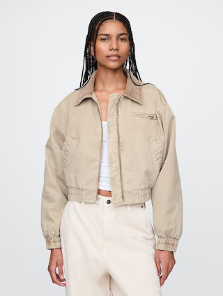 Cropped Khaki Bomber Jacket | Gap (US)