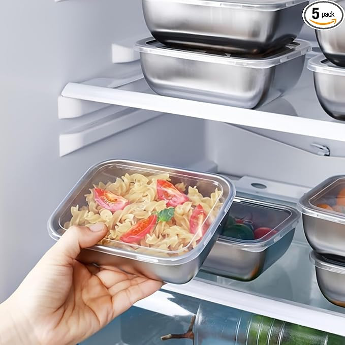 5-Pack Stainless Steel Storage Containers with Clear Lids - Stackable Food Prep Bins for Pantry, ... | Amazon (US)