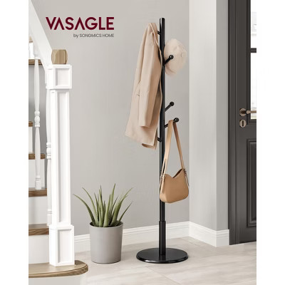 Freestanding Solid Wood Coat Rack with 7 Hooks, 3 Height Options, 44 lb Capacity for Entryway Hallway, Rubberwood, Black | Target