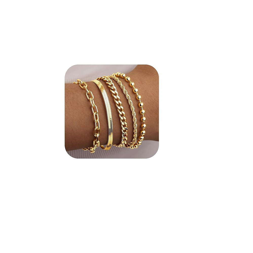 Gold Bracelets for Women,Dainty Bracelets Set for Women Trendy, Gold Bracelets Stack With Beaded,... | Amazon (US)
