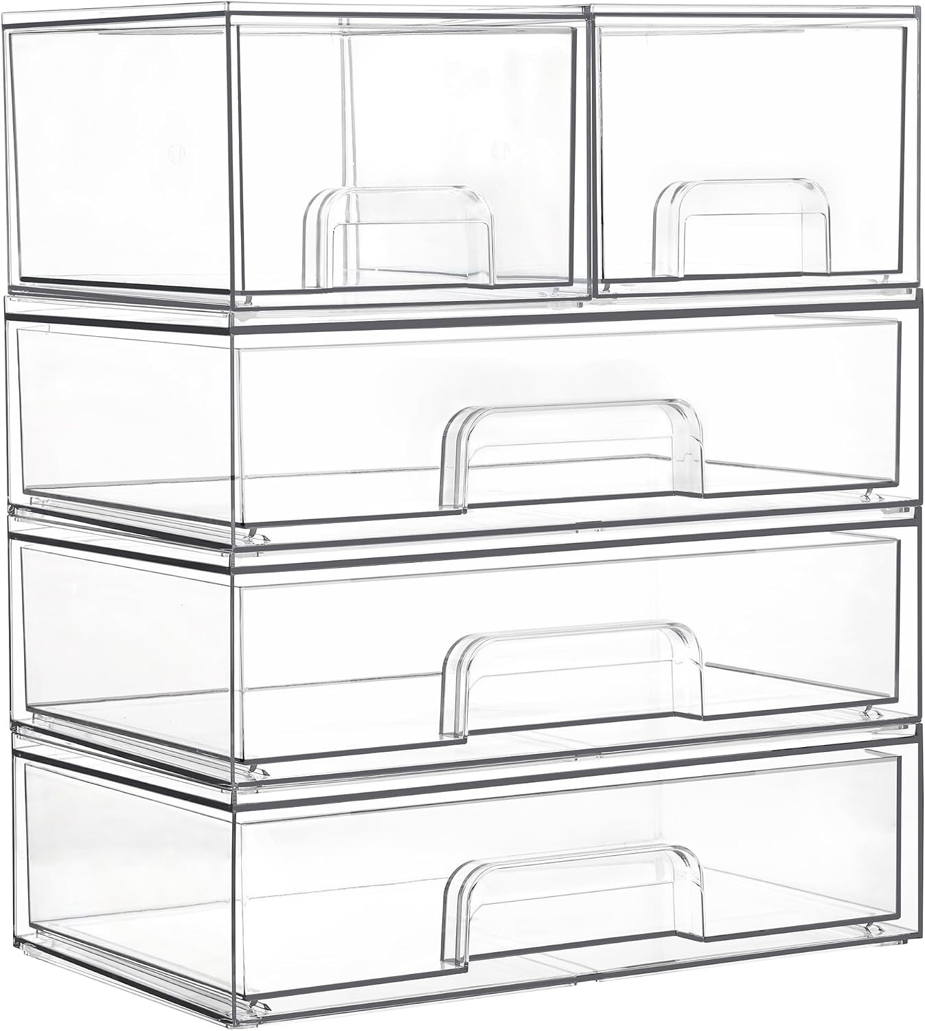 Vtopmart Stackable Storage Drawers Set of 5,Clear Plastic Organizer Bins for Makeup, Cosmetics, Beauty Supplies,Ideal for Vanity, Bathroom,Cabinet,Pantry Organization | Amazon (US)