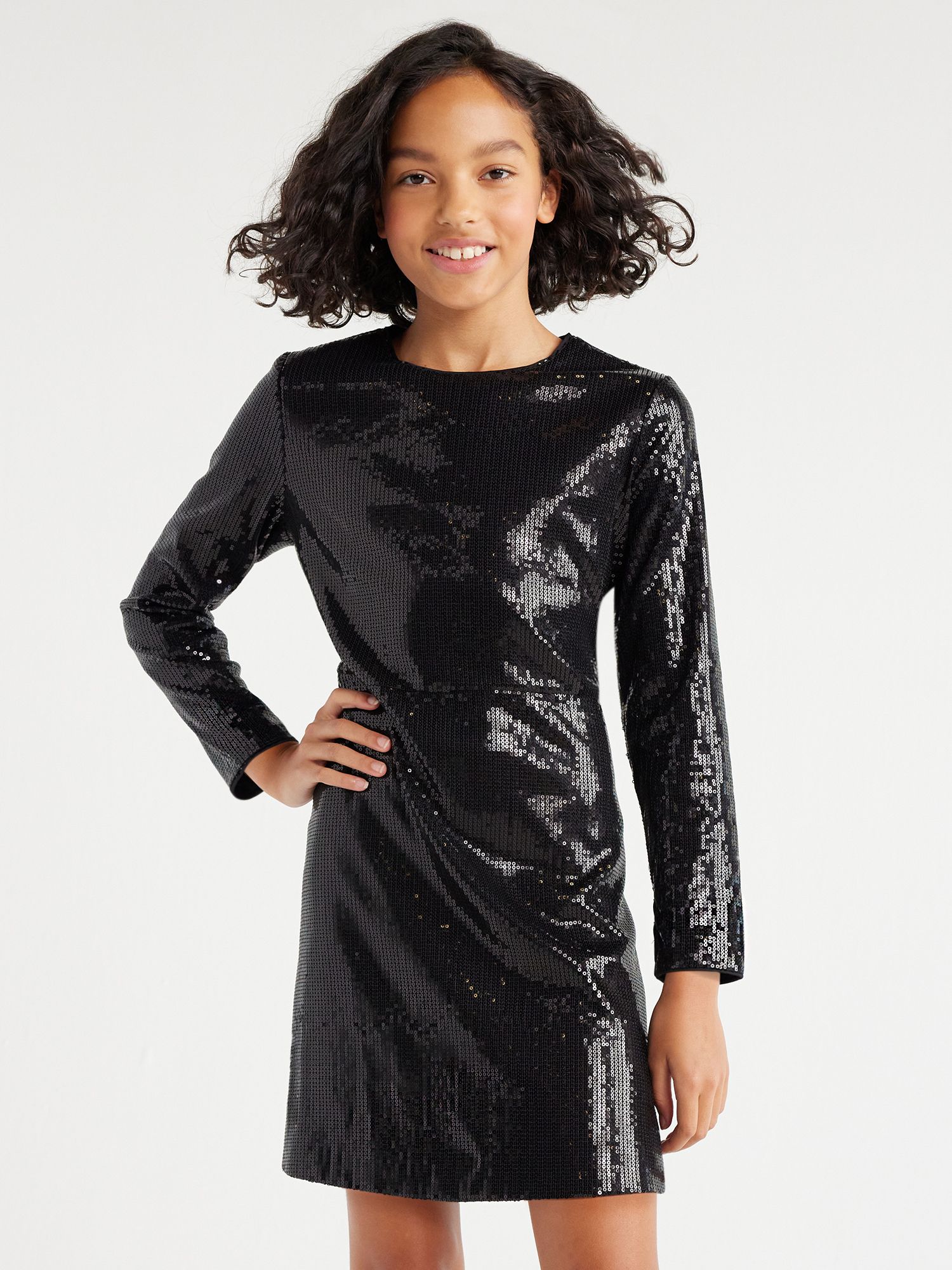 Scoop Girls Sequin Dress with Long Sleeves, Sizes 4-18 | Walmart (US)