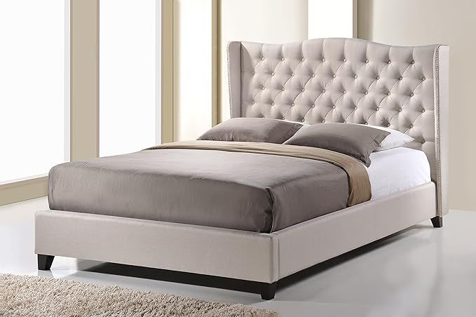 Baxton Studio Norwich Linen Modern Platform Bed, King, Light Beige | Amazon (US)