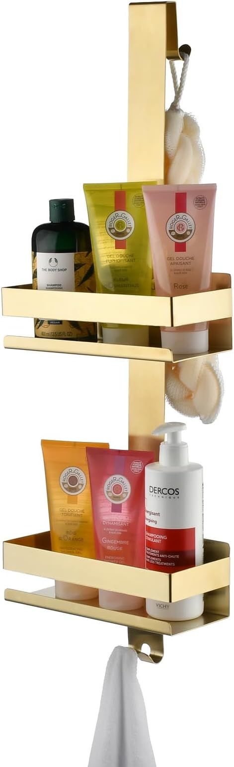 NEWRAIN Shower Caddy Hanging, 2 Tier Shower Shelf No Drilling for Hanging the Shower Glass Door,G... | Amazon (UK)