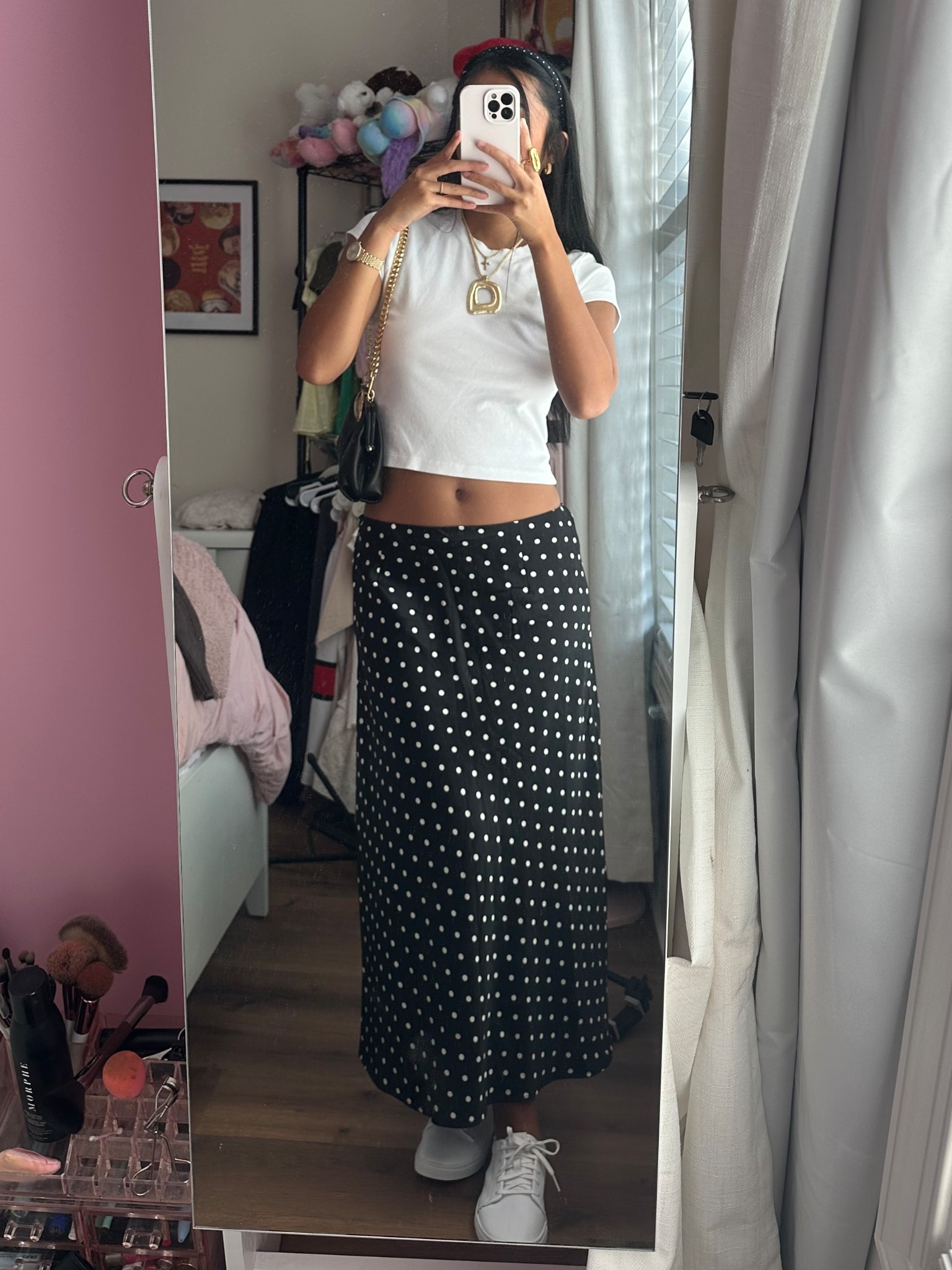 Polka dot maxi skirt, fall fashion trend, fall outfit idea, polka dot outfit. Black and white outfit. Minimalist outfit. Skirt wearing a size US 4.

#LTKFallSale #LTKStyleTip #LTKSaleAlert