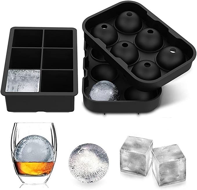 Large Ice Cube Trays Ice Ball Maker with Lids Combo(Set of 2), Silicone Sphere & Square Flexible ... | Amazon (US)